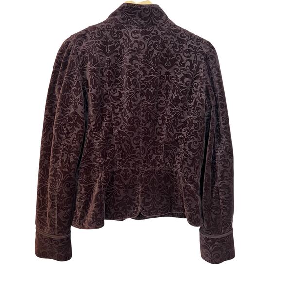 Ann Taylor LOFT Burgundy Velvet Brocade Military Jacket – Women’s Size 8 - Picture 3 of 6